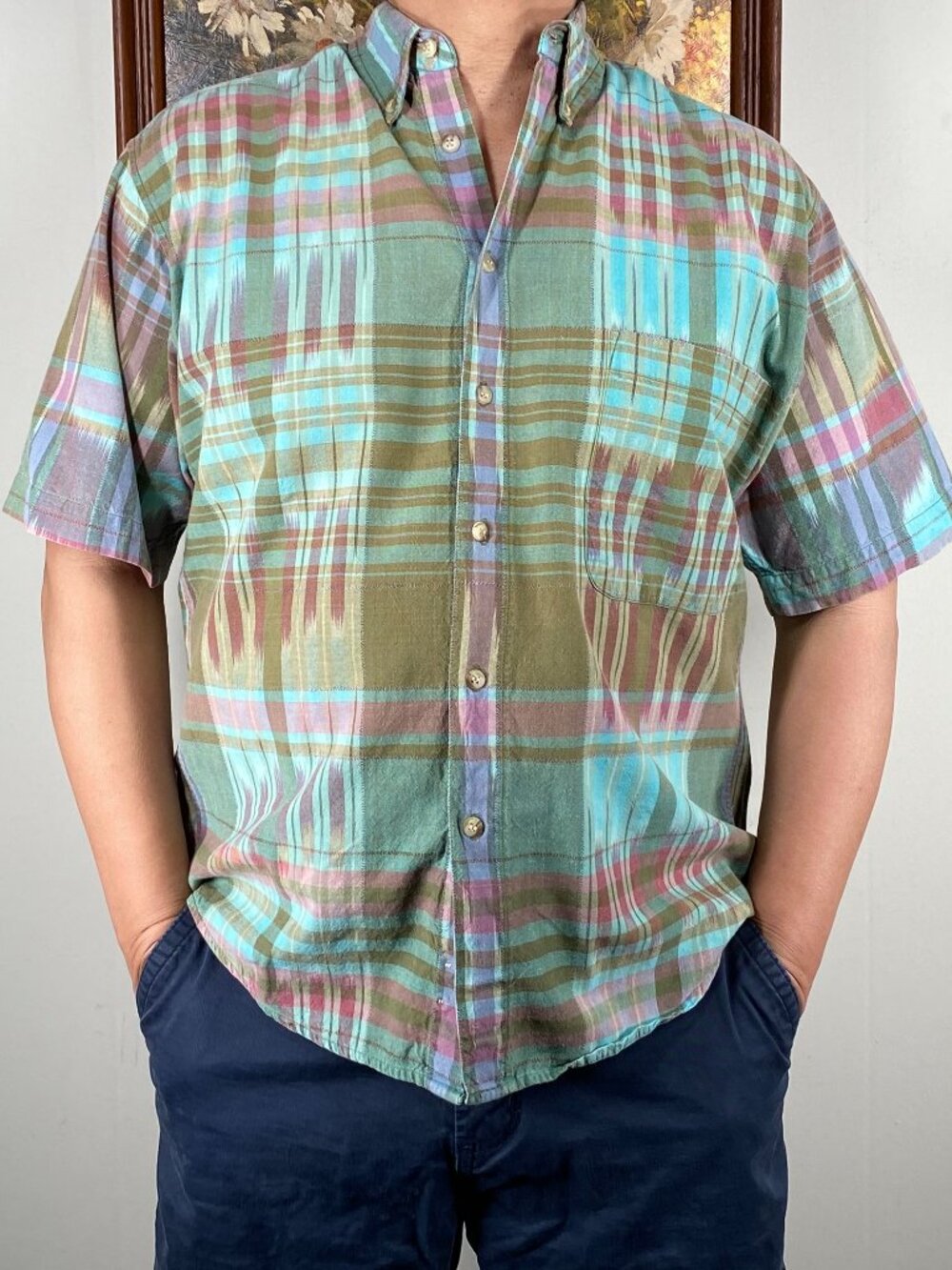 Collectif Button Up Shirt Top Men's Medium Multicolor Plaid Casual